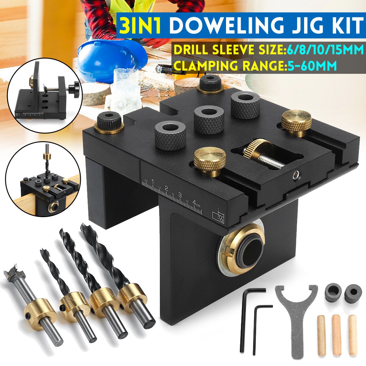 3 In 1 Doweling Jig Kit Pocket Hole Drilling Jig Detachable Drill Guide Puncher Furniture Connecting Woodworking Tools