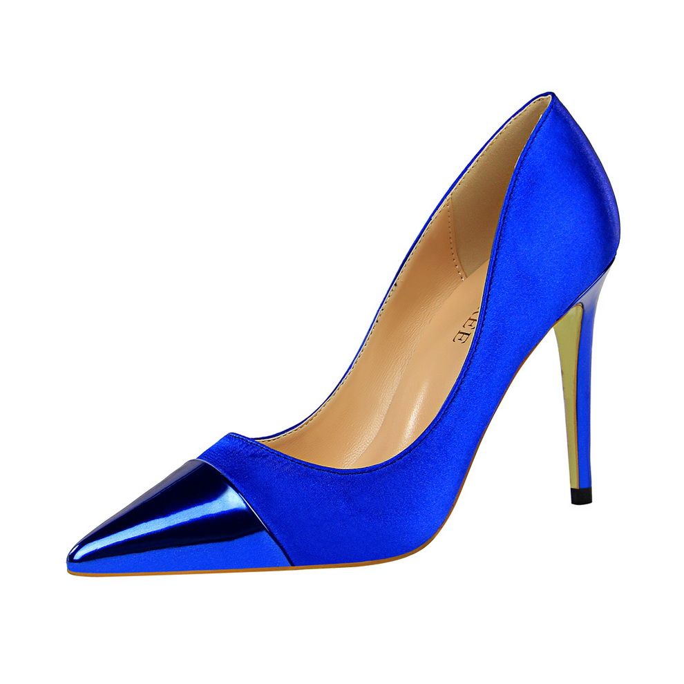 Ladies Pointed Pumps Satin Thin Sexy Nightclub Shoes Blue