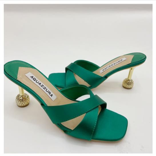 Classic Pencil Heel Slippers-Green