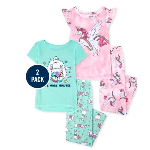 2 In 1 Girls Speedy Flying Unicorn Tie Dye Snug Fit Cotton Pyjamas - 2 Set