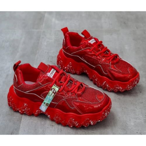 Women Rhinestone Bling Chunky Red Sneakers