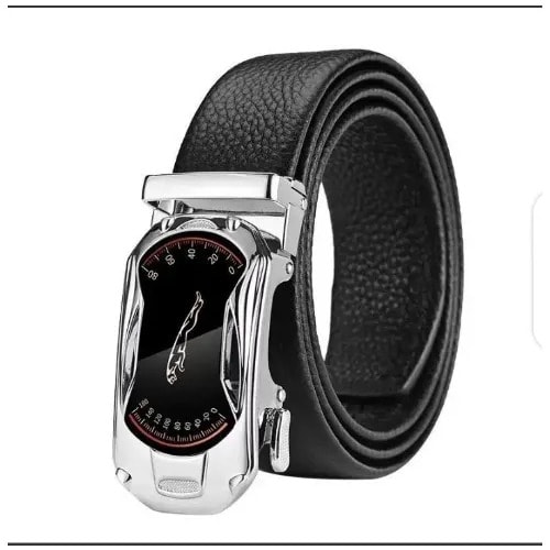 Men's Adjustable Waist Leather Alloy Automatic Silver Clasp Belt