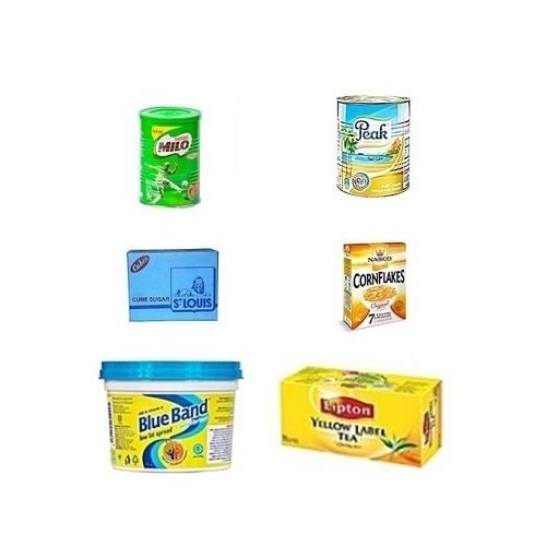 Milo Tin- 500g - Peak Milk Tin 400g - Sugar- 450g - Corn Flakes 350g - Blue Band 250g & Lipton Bundle