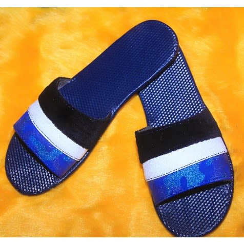 Flat Leather Slippers - Blue