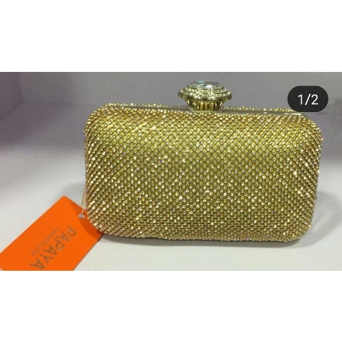 Large Gold Bling Diamante Crystal Evening Clutch Purse