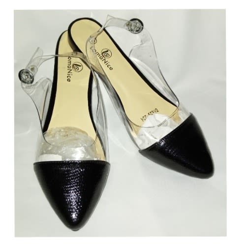 Transparent Sling Back Flat Sandal - Black