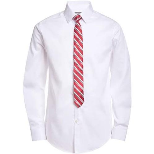 Men's Formal Shirt With Matching Tie  - White/ Striped Red
