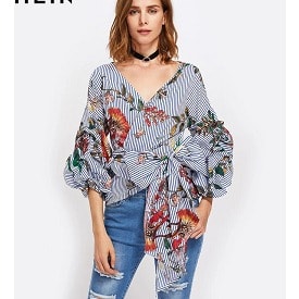 Gathered Full Puff Sleeve Wrap Top
