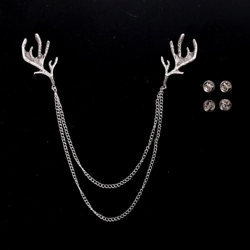 Deer Antlers Shirt Collar Brooch Pin Suit Lapel Accessory - Silver.