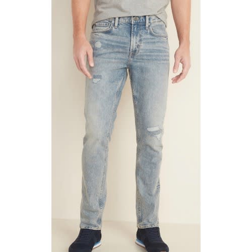 Slim Built-in Flex Distressed Jean, Acid Wash