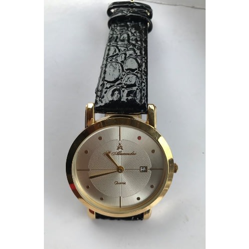 Men's Glossy Leather Flat Wrist Watch