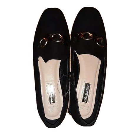 Ladies Suedette Chain Loafers-Black
