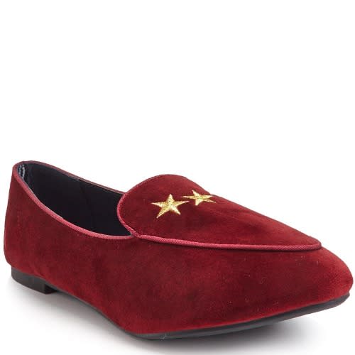 Women's Velvet Loafers With Star Embroidery