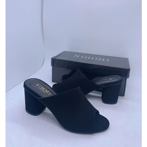 Ladies Block Heel Slippers - Black