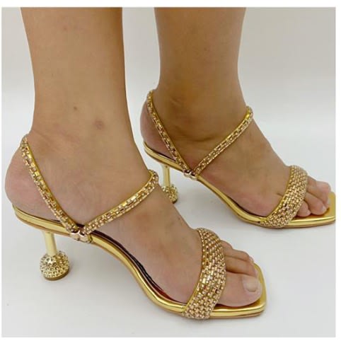 Ladies Crystal Thong Heeled Slippers/sandal -gold