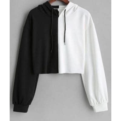 Women Crop Black And White Hoodie