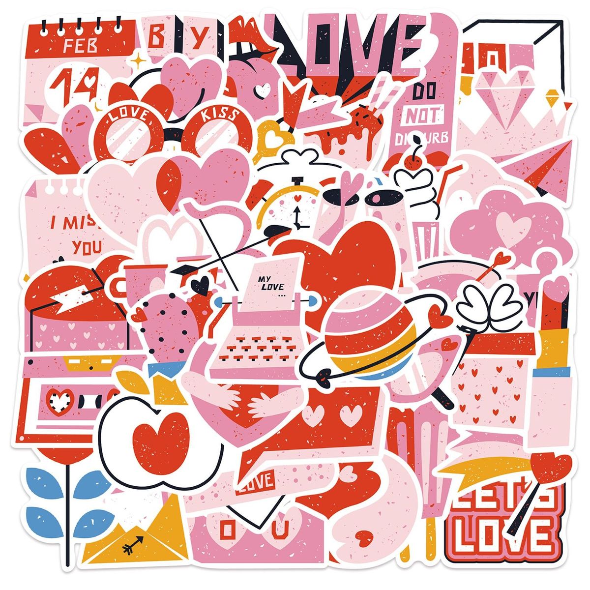 50PcsSet Valentine Stickers Children Hand Account Scrapbooking Stationery Stickers