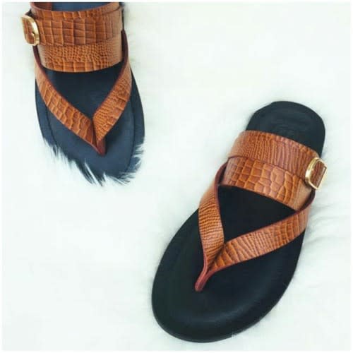 Ladies Leather Flat Slippers -Brown