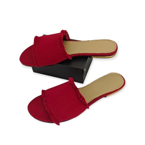 Women Wine Red Slip-on Denim Slippers