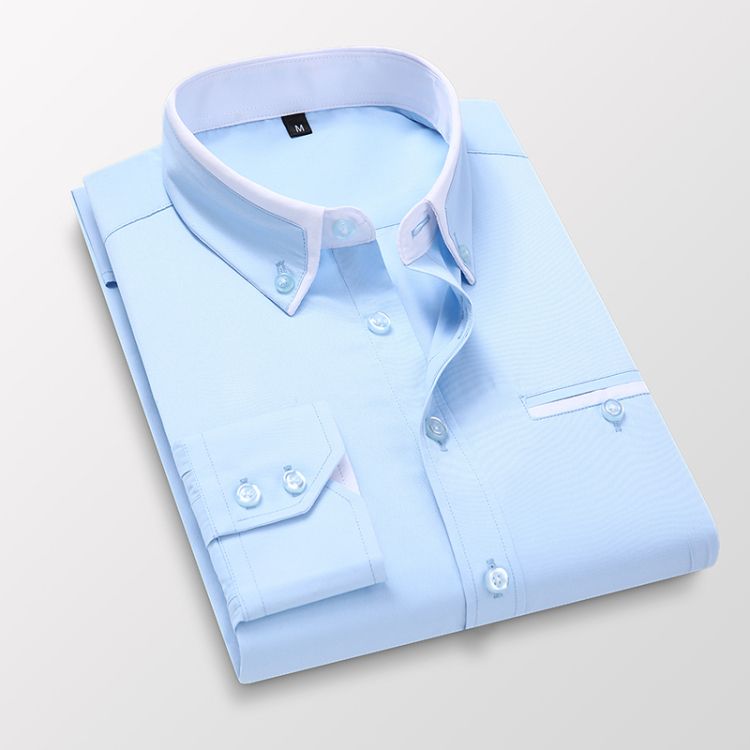 Mens Long Dress Shirts Business Shirt For Men-Blue