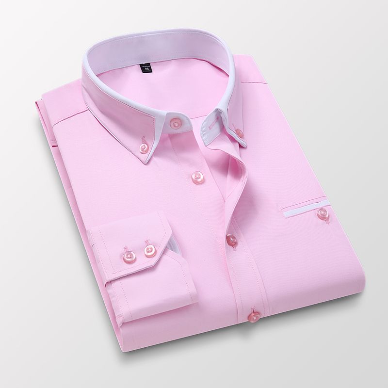 M-5XL Big Size Men's High Quality Business Formal Office Shirts Pink