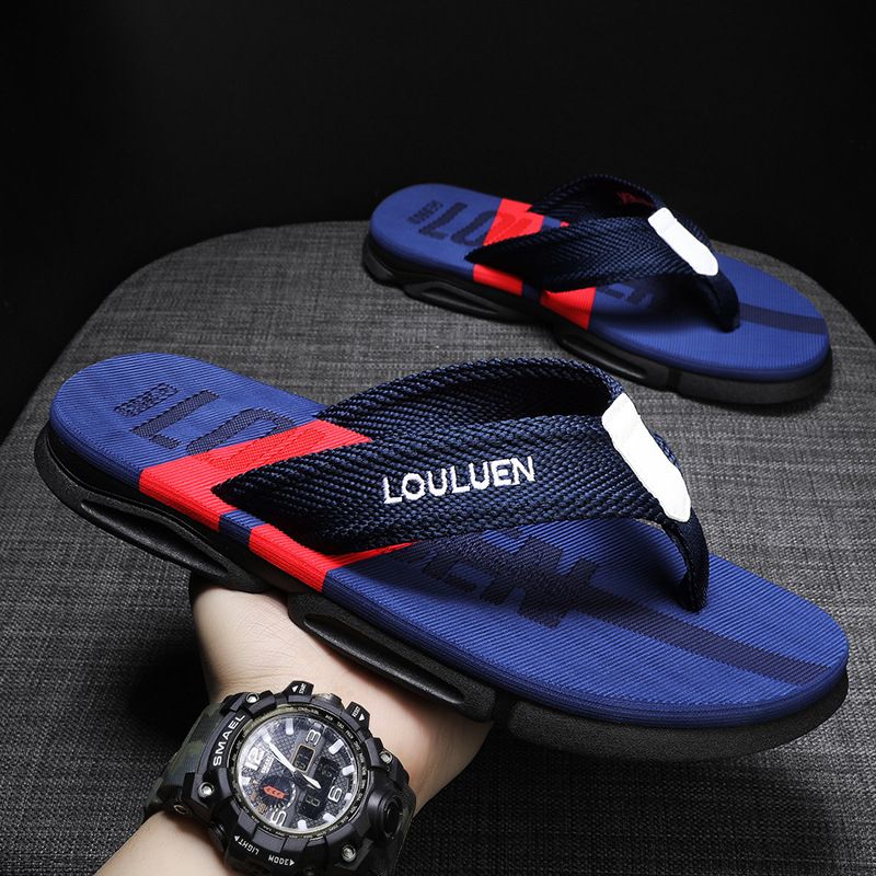 Men's Slippers Summer Flip-Flops Rubber Soft Blue