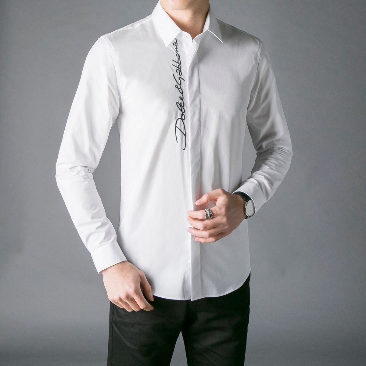 （）English Embroidered Shirt Men's Long Sleeve Fashion Slim Season Light
