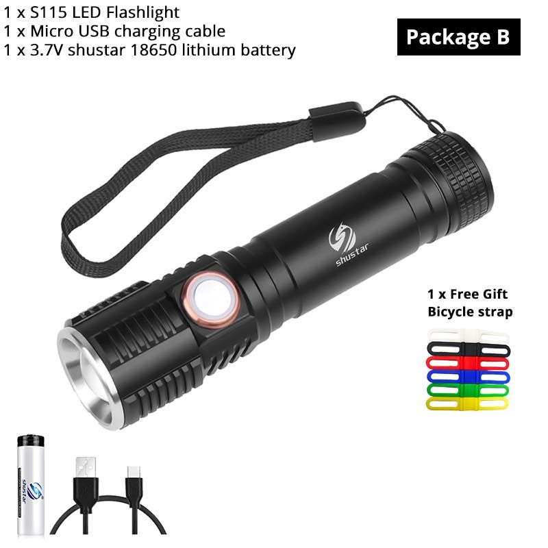Super Bright XP L V6 LED Flashlight With Touch Button Waterproof Torch 3 Lighting Modes Telescopic Zoom Camping Light S115