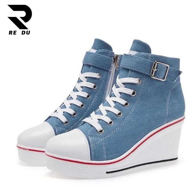 Plus Size 43 Denim Canvas Shoes Woman Wedges Platform Sneakers For Sandals