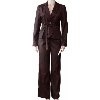 Women's Pinstriped Pant Suit - Brown