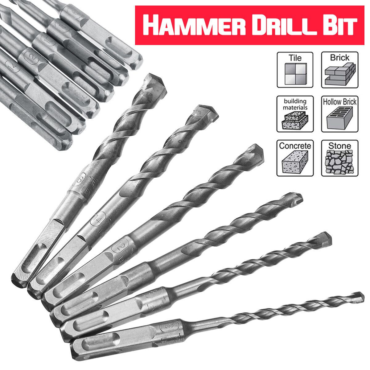 Hardened Chrome Alloy Steel Electric Hammer Drill Bit For Tiles Concrete Brick 6x200