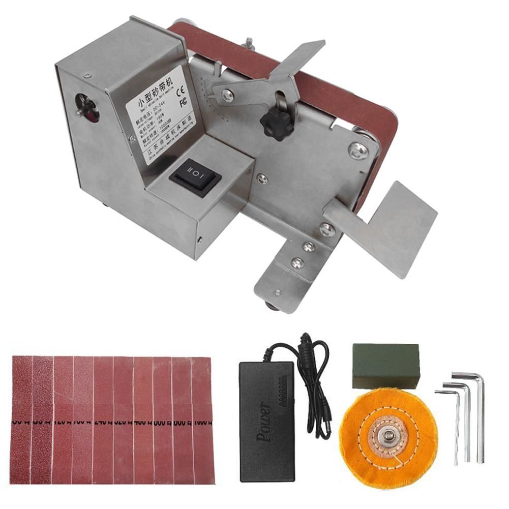 180W Small Sanding Machine Belt Sander 7 Gear Speed Adjustable Household Electric Polishing Machine Desktop Sanding Tool Metal Wood Cutters Grinding Machine with 10 Sanding Belts