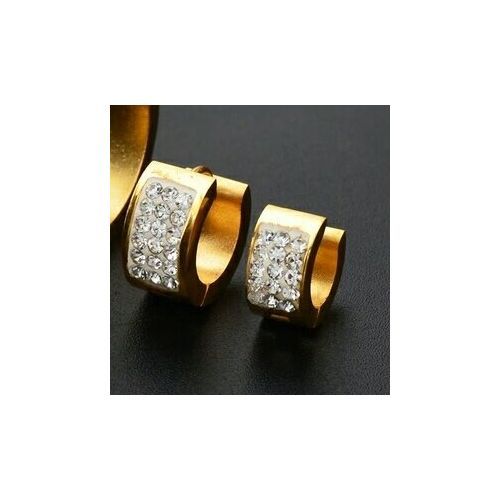 Men's Cubana Iced Out Hoop Earrings(Gold)