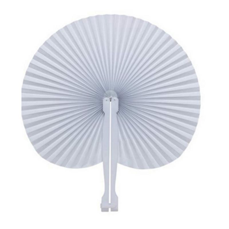 Fan Wedding Decoration Heart Shape White Party Hot Plastic Folding Fan Ceremony Handle Round Home Birthday Paper 1PC Supplies