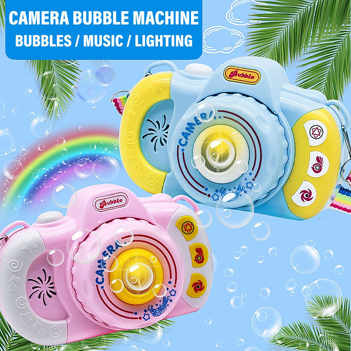 Children Bubble Camera Machine Toy Automatic Bubble Blowing Play Music Lighting Blue