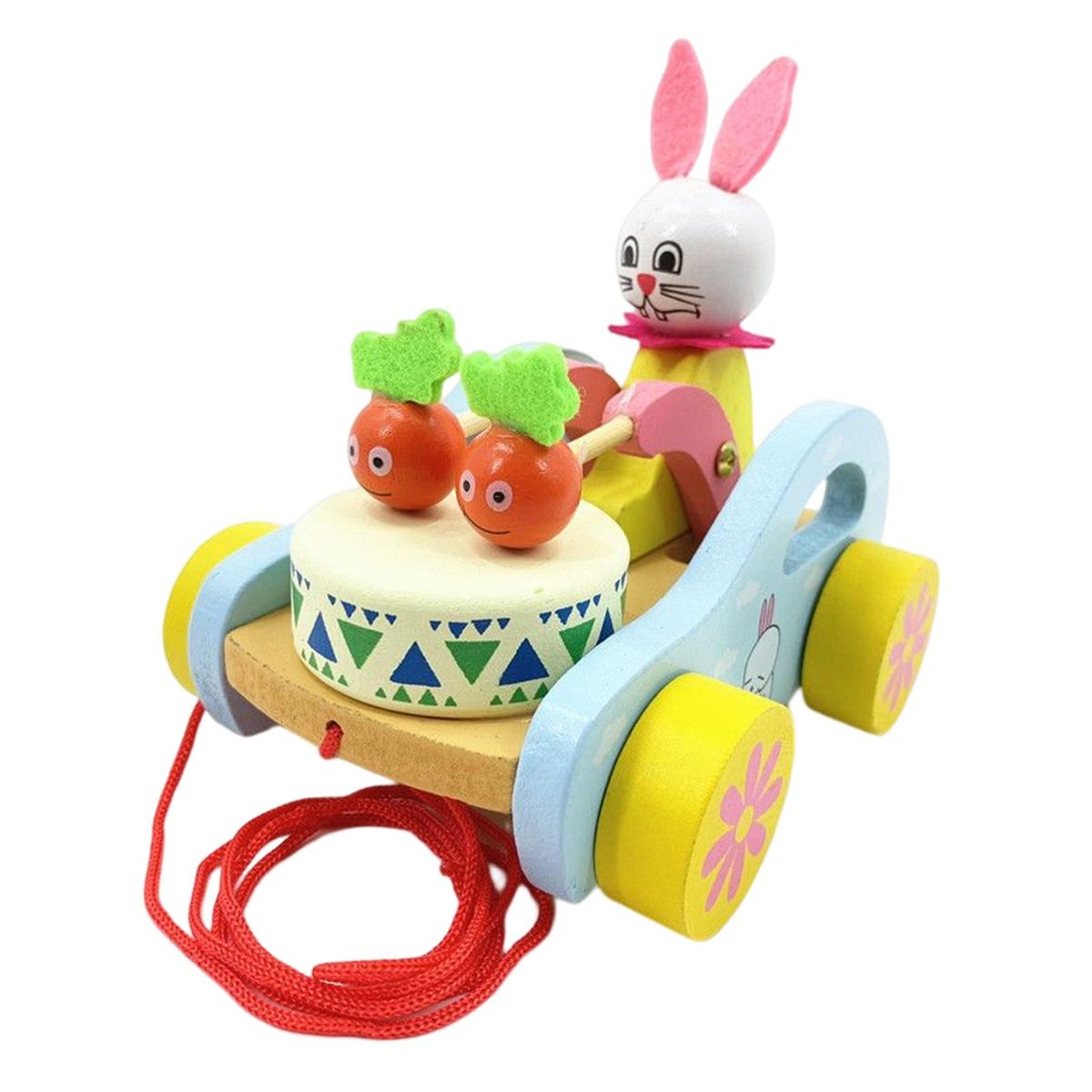 Pull Car Toy Cartoon Rabbit Wooden Pull Car Toy