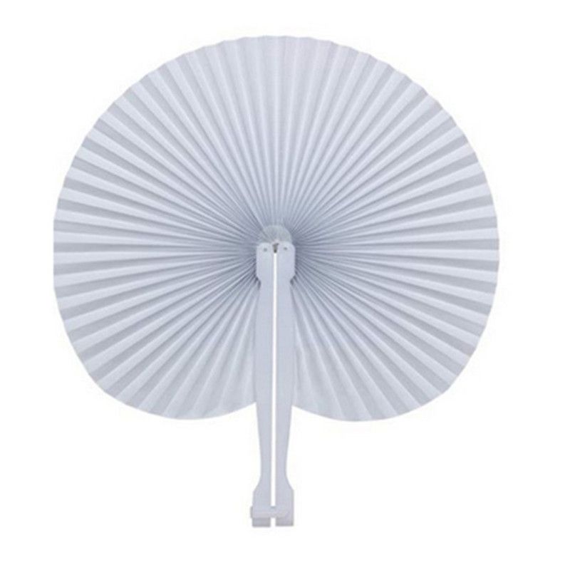 Chinese Paper Hand Fans Creative FanRound Folding White Handle Folding Heart-shaped Birthday For Fan 1Pcs Wedding Plastic Party