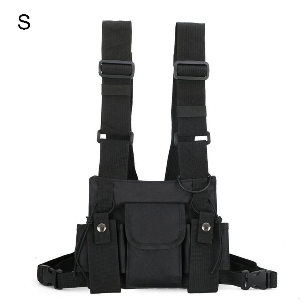 Unisex Outdoor Adjustable Vest Chest Hanging Bag Double Shoulder Waist Pouch Black S