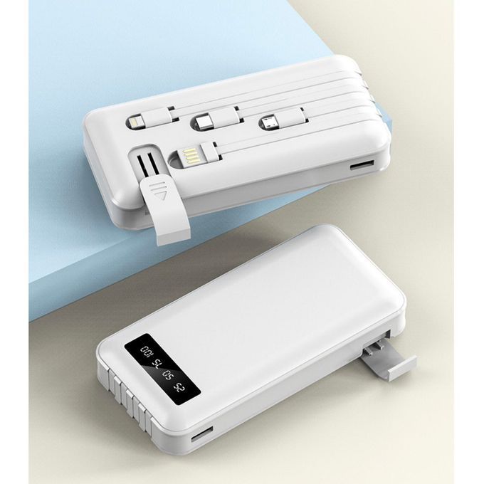 Original Powerbank For Mobile Phones - Led Light 10000mah {With In-built Cable}