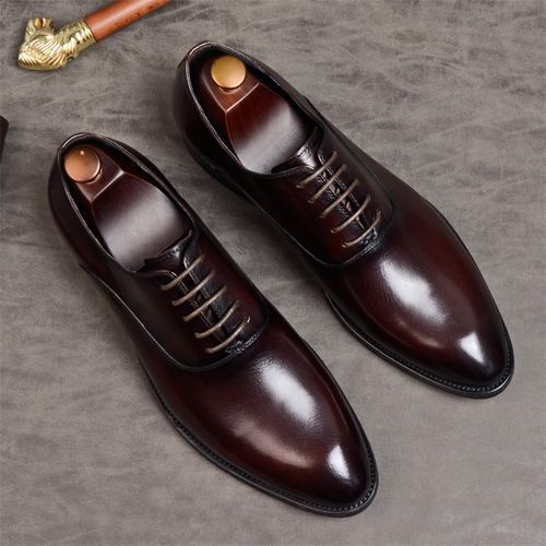 Mens Formal Shoes Genuine Leather Oxford Shoes Coffee For Men Italian 2021 Dress Shoes Wedding Shoes Laces Leather Brogues