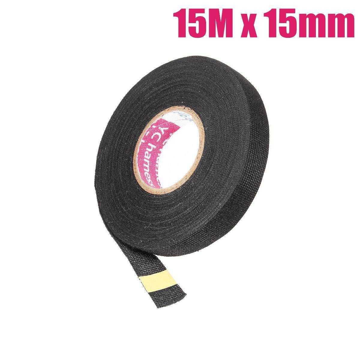 15mm X 15m Adhesive Car Cloth Fabric Tape Wool Wiring Harness Roll Black
