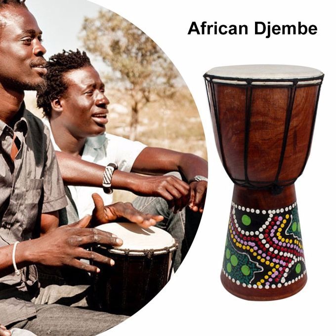 6in African Djembe Drum Hand-Carved Solid-Wood Goat-Skin