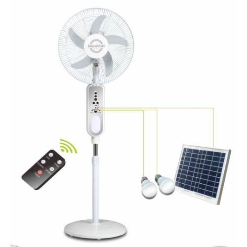 16inch Duravolt Rechargeable Standing Fan With 2 LED Bulbs And Solar