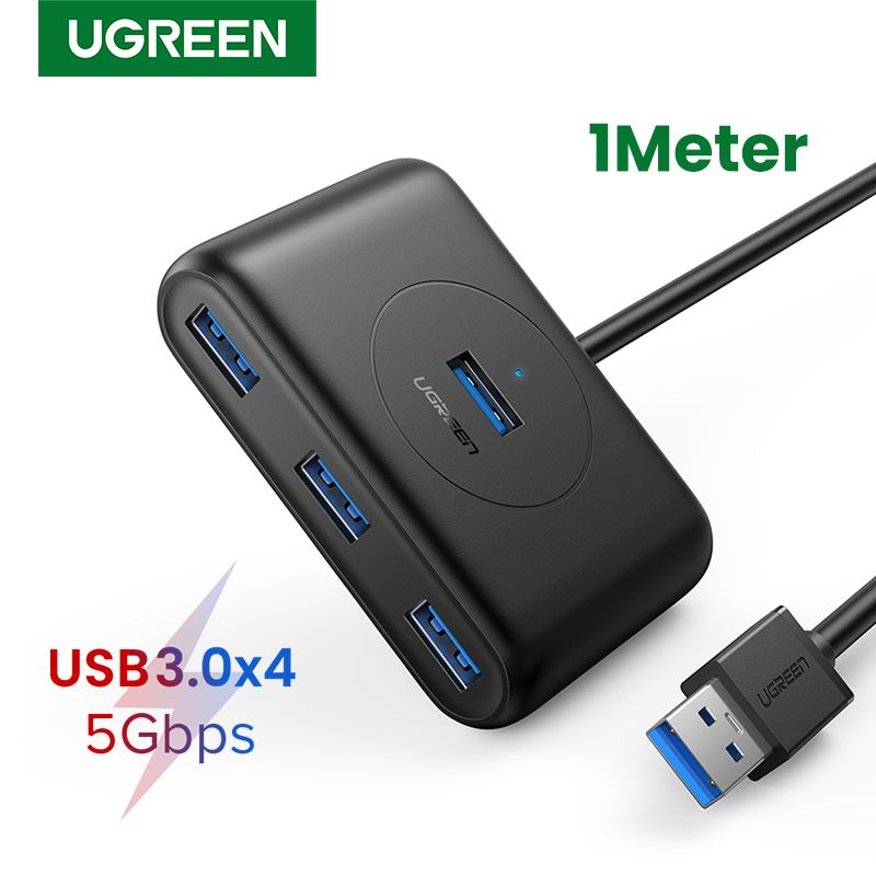 USB 3.0 Hub With 1M Long Cable, 4 Port USB Splitter 5Gbps Data Transfer