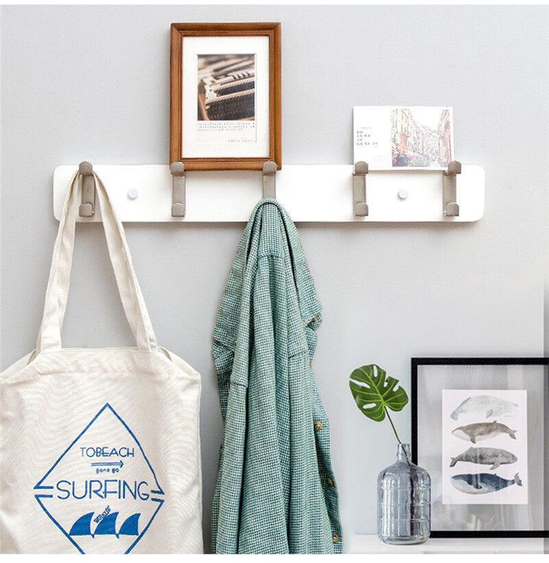 3/4/5 Hooks Creative Hook Wall Coat Rack Bedroom Furniture Clothes Hanger Hooks Living Room Closet Wooden Hat Rack Coat Hanger Black 4 Hooks