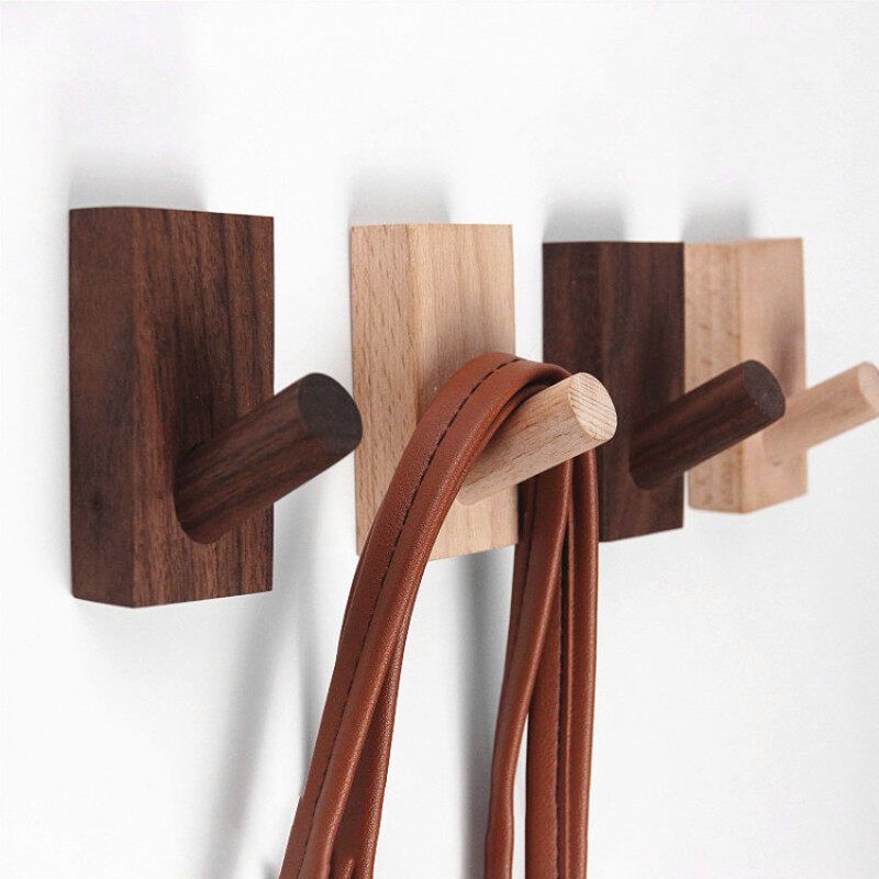 Wooden Coat Hook Natural Wood Clothes Hanger Home Decoration Clothes Bag Hat Headphone Hanger Key Holder Hallway Wall Hook Black