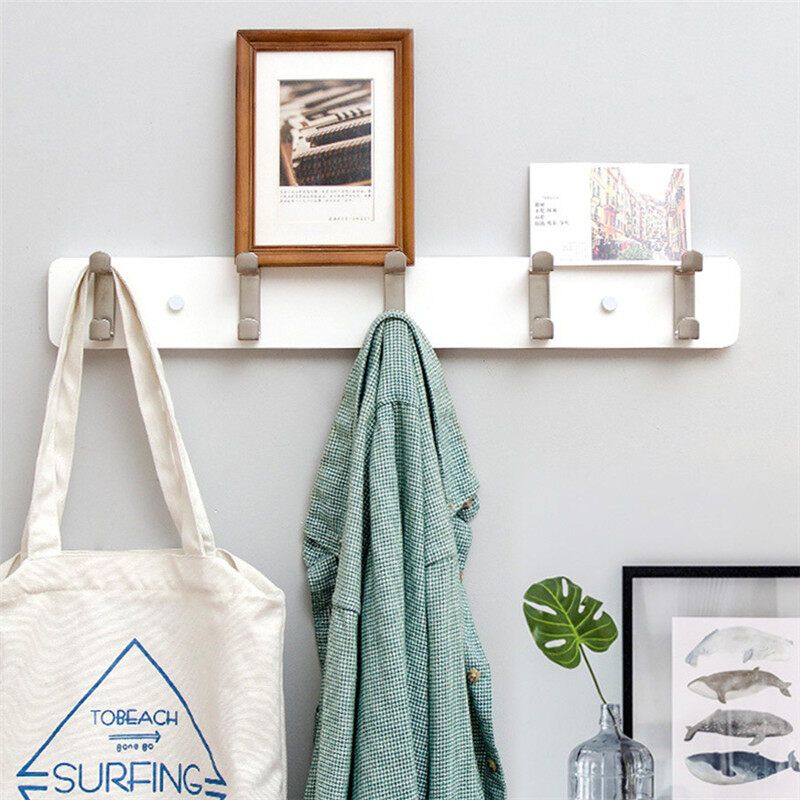 3/4/5 Hooks Creative Hook Wall Coat Rack Bedroom Furniture Clothes Hanger Hooks Living Room Closet Wooden Hat Rack Coat Hanger White 5 Hooks