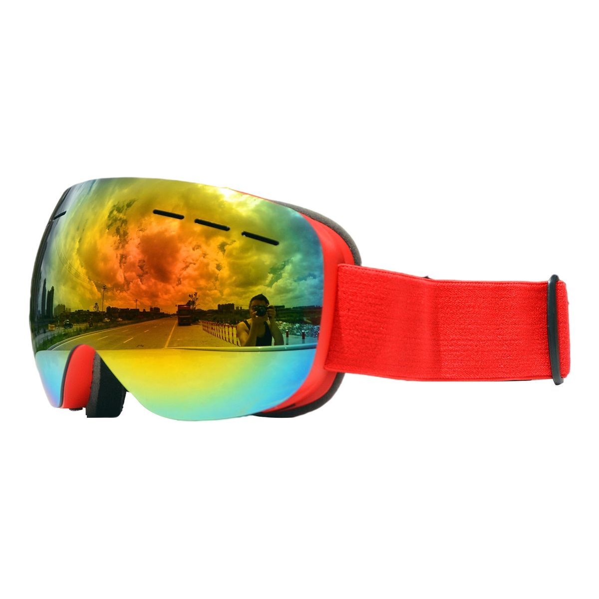 Ski Goggles Detachable Interchangeable Red Frame Red