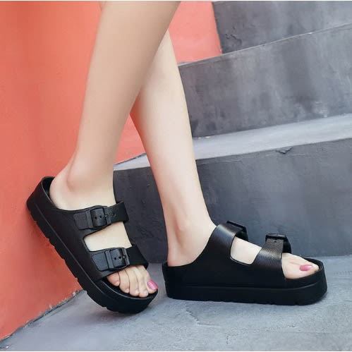 Thick-soled Lady's Non-slip Beach Slippers - Black