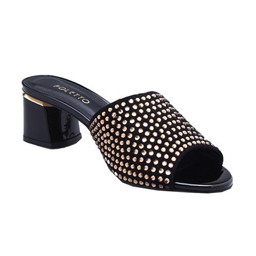 Black With Gold Stones Slippers